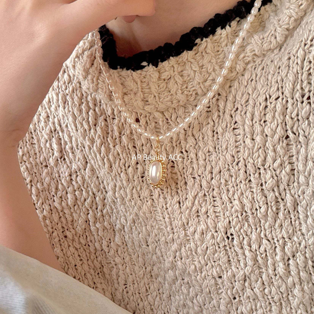 F廠-韓國韓版飾品925純銀人造水晶玻璃珍珠吊墜項鍊頸鏈「B878」25.10-5