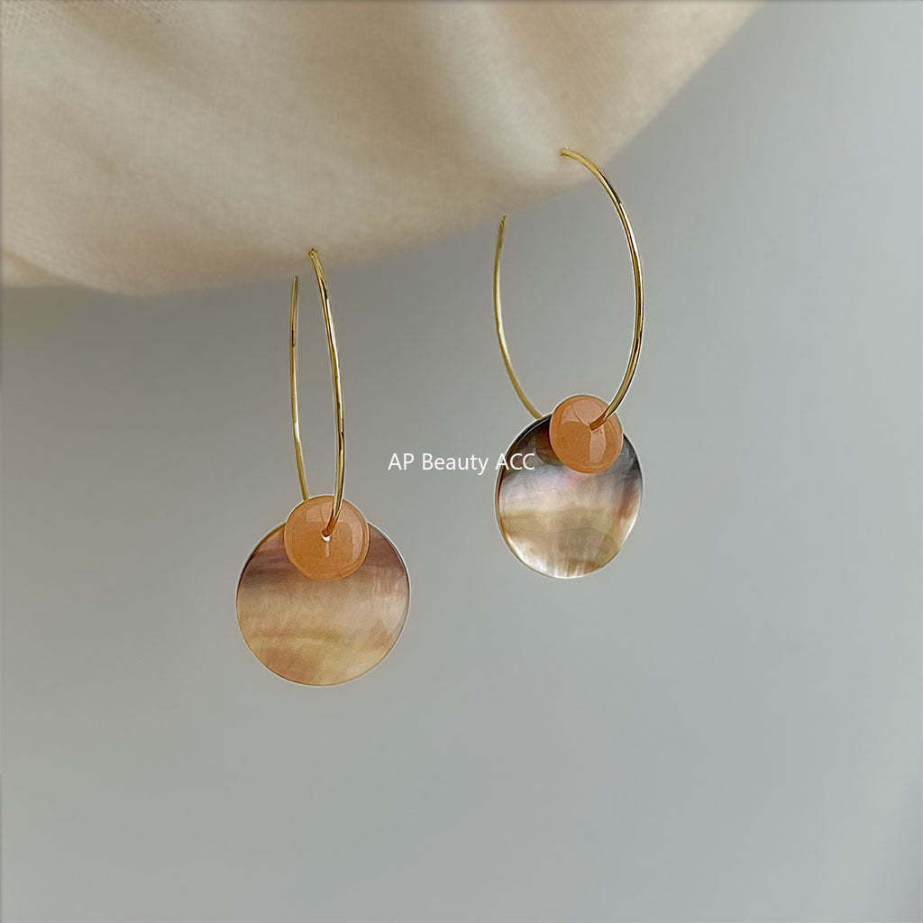 A廠-真貝殼時尚高級感手工藝新款圓形幾何度假風耳飾工廠新款耳環飾品「6943」25.10-5