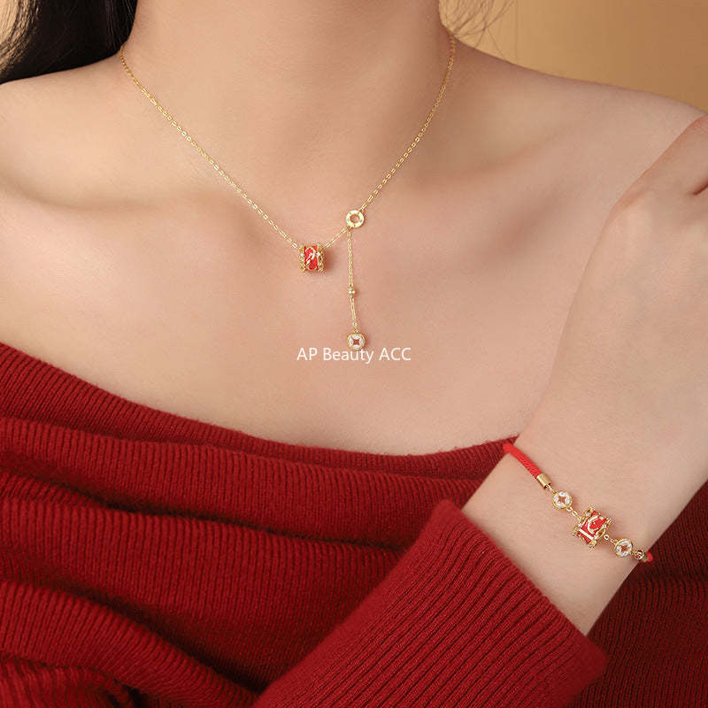 D廠-原創S999足銀轉運錦鯉圓環流蘇項鍊本命年手鍊如意中式首飾「YC3223N_1 YC4597SL_1」25.10-5