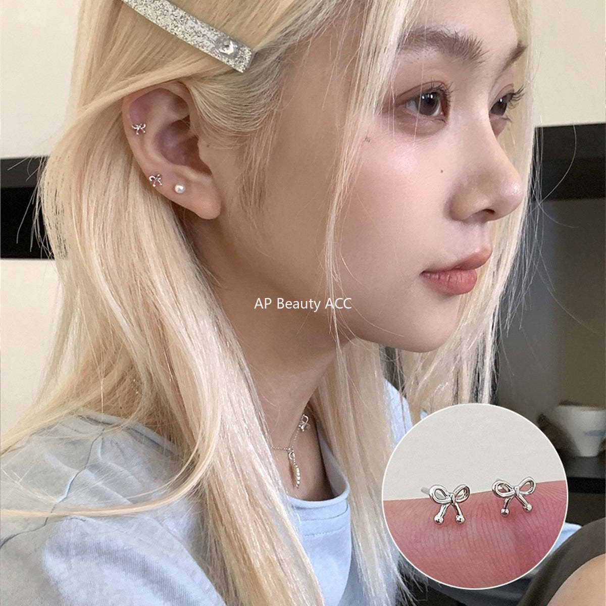 C廠-S99純銀韓系簡約風可愛圓珠蝴蝶結耳釘女ins小清新高級感秋冬耳飾「EH-4180」25.10-4