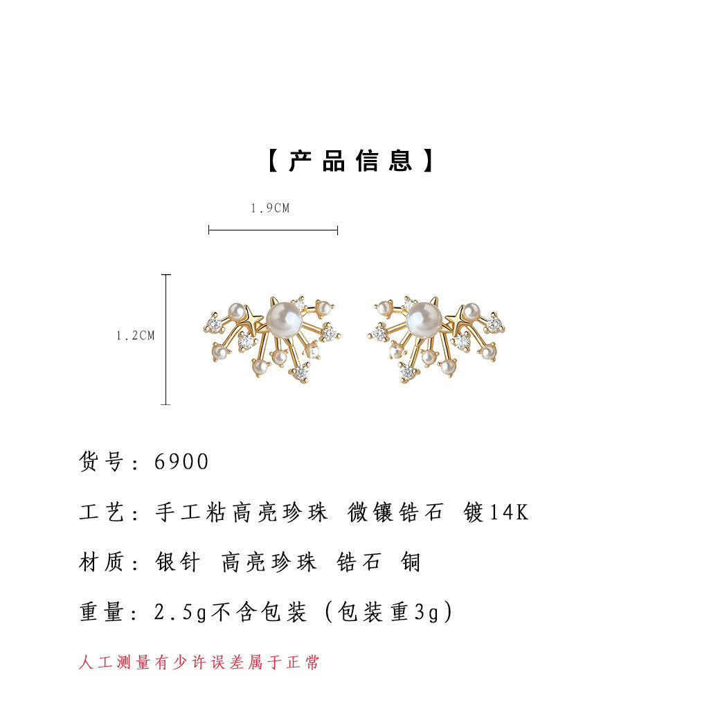 A廠-煙火鑲鋯石時尚高級感新款925銀針滿天星耳環女 氣質個性耳釘「6900」25.10-2