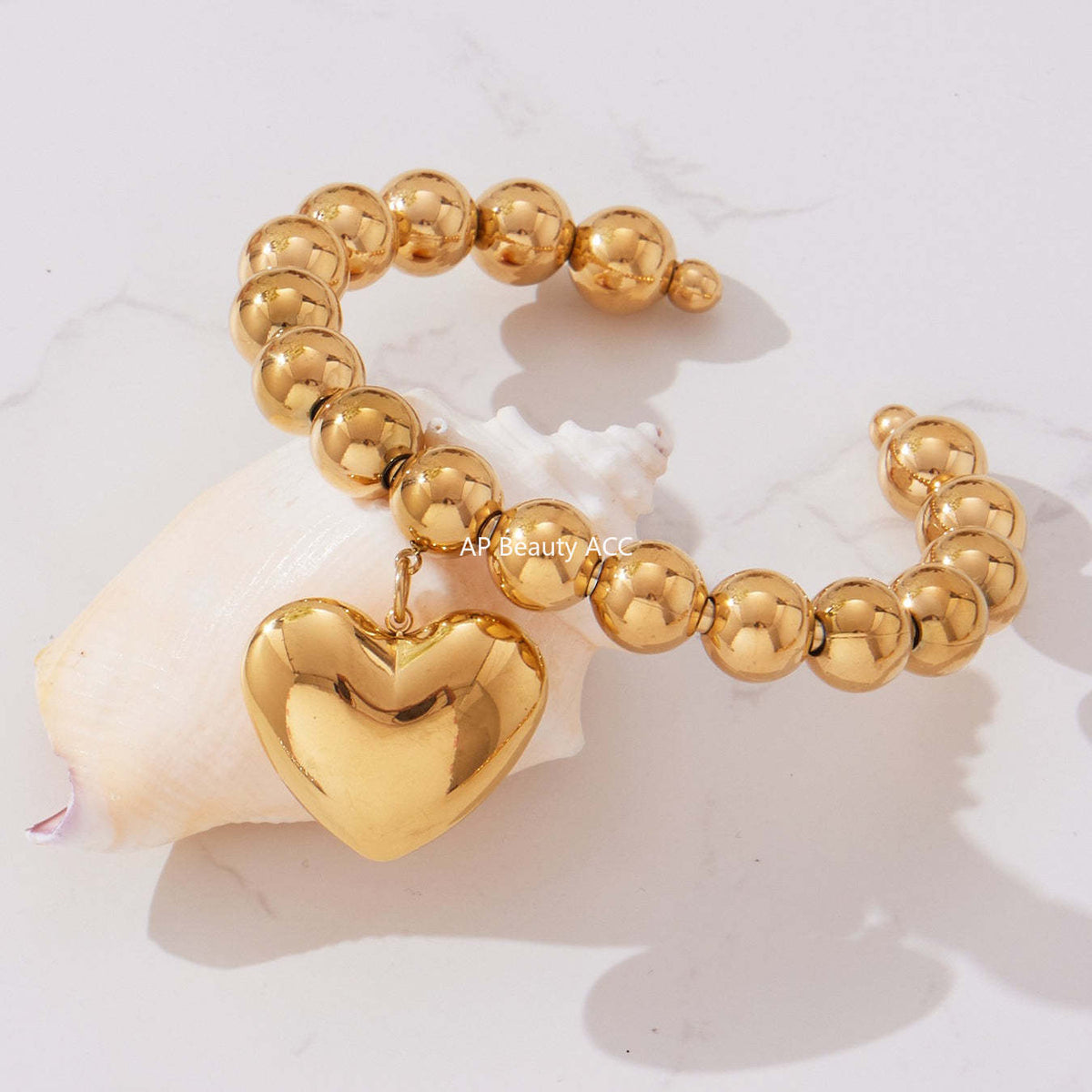 B廠-不鏽鋼空心歐美大愛心鋼珠手環鍍18k真金簡約時尚百搭手鐲「E701-E702」25.10-5