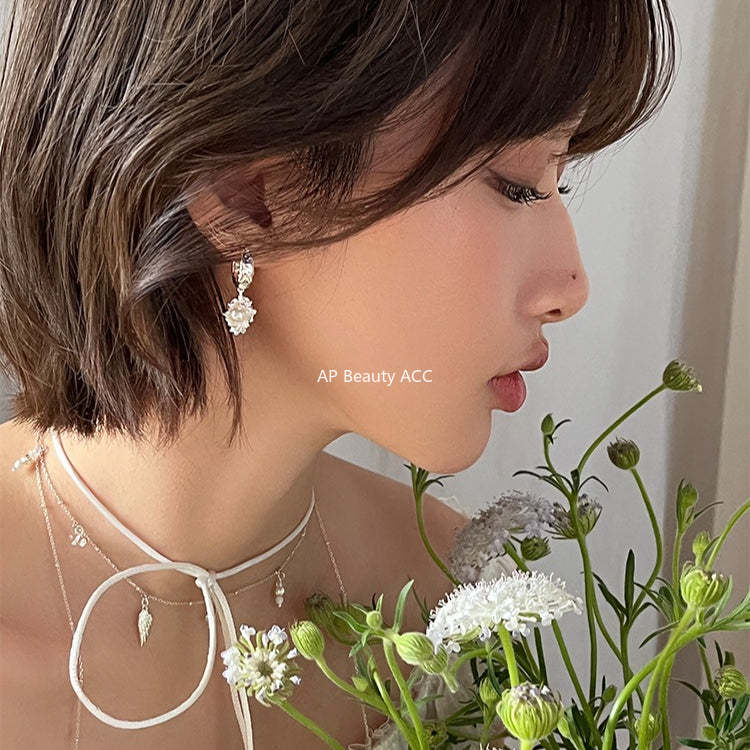 C廠-新中式墨綠鋯石銀針耳環小香風高級感不對稱珍珠耳扣輕奢氣質耳飾「EH-4120」25.10-5