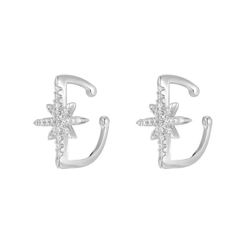 C廠-925銀針四芒星耳環女小眾設計百搭鋯石耳圈高級感個性疊戴風耳飾「EH-3972」25.10-5