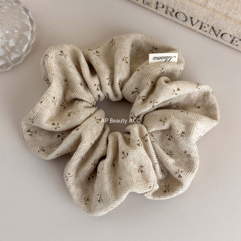 E廠-韓系小碎花針織大腸髮圈高級感印花髮繩復古氣質馬尾皮筋頭繩頭花「27618」25.10-5