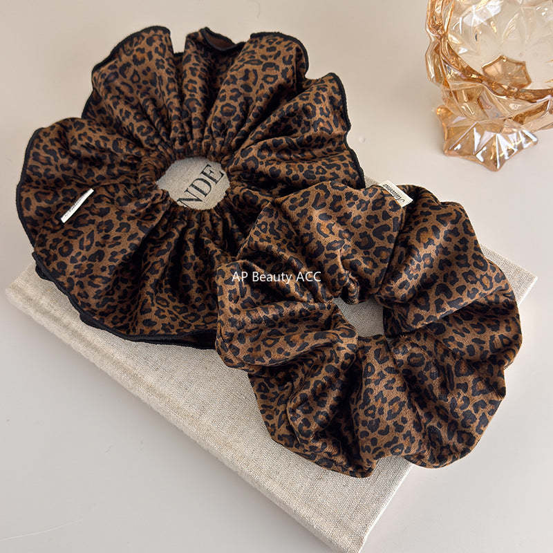 E廠-絲絨豹紋雙層大腸髮圈女扎頭髮高彈力頭花高級感洋氣時尚頭繩髮飾「27616」25.10-5