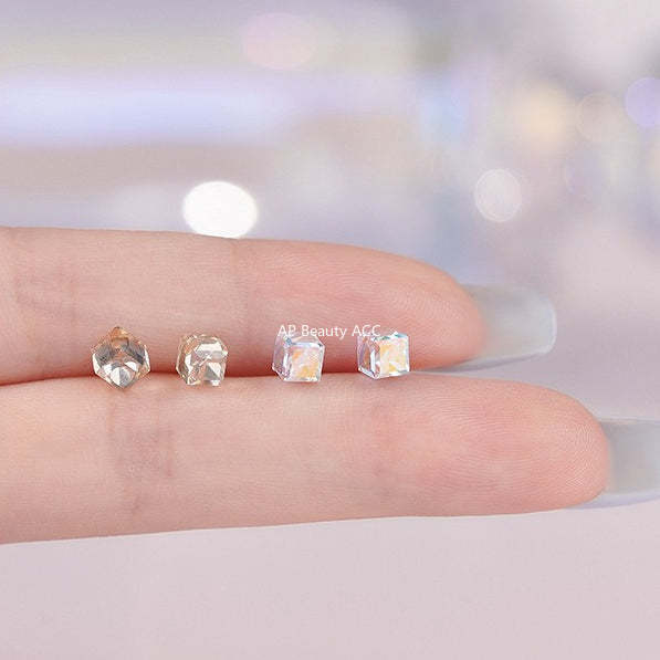 D廠-S925純銀茶色幻彩方形水晶耳環簡約韓風輕奢養耳洞耳飾「YC2499E YC2913E」25.10-4