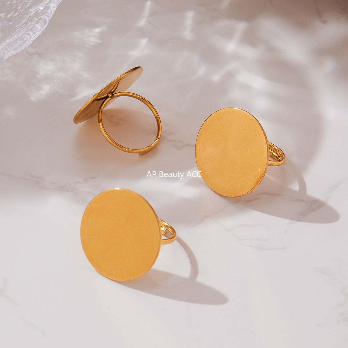 B廠-歐美簡約不鏽鋼大小圓圈項鍊耳環戒指套裝鍍18k金珠寶首飾「TXP458」25.10-5