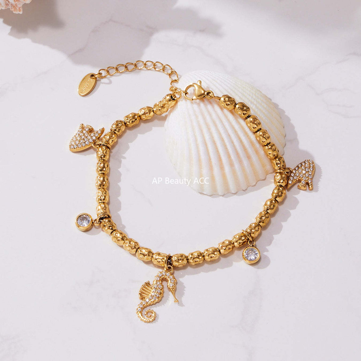 B廠-海馬帶鑽多配件DIY手鍊組合不鏽鋼鍍18k真金跨境熱銷款飾品「E693-E694-E695」25.10-5