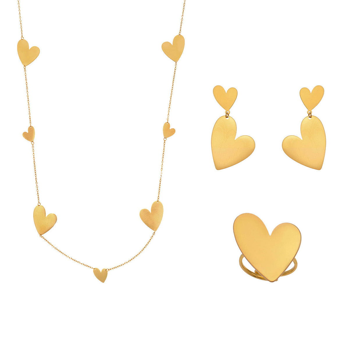 B廠-不鏽鋼大小愛心質感耳環戒指毛衣鏈跨境飾品套裝鍍18k真金「TXP462」25.10-5