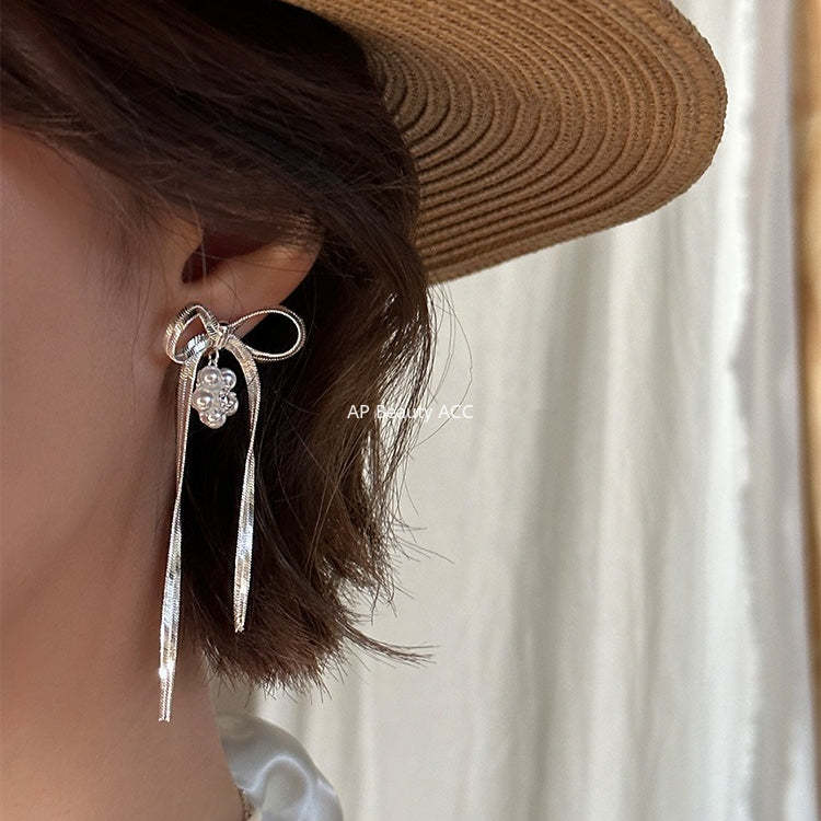 C廠-小清新絕美珍珠花朵耳釘女甜美百搭高級感蝴蝶結流蘇耳環精緻耳飾「EH-4139」25.10-5