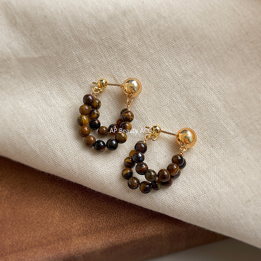 A廠-冬日赴約~虎眼石美拉德風秋冬爆款前後戴新款手工天然石耳飾 耳環「6920」25.10-3