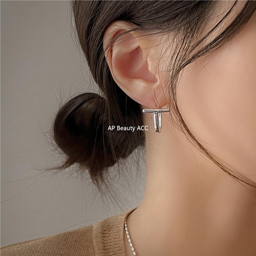 F廠-韓國韓版925純銀T字個性字母耳釘耳扣女簡約時尚ins風耳環「C1092」25.10-4