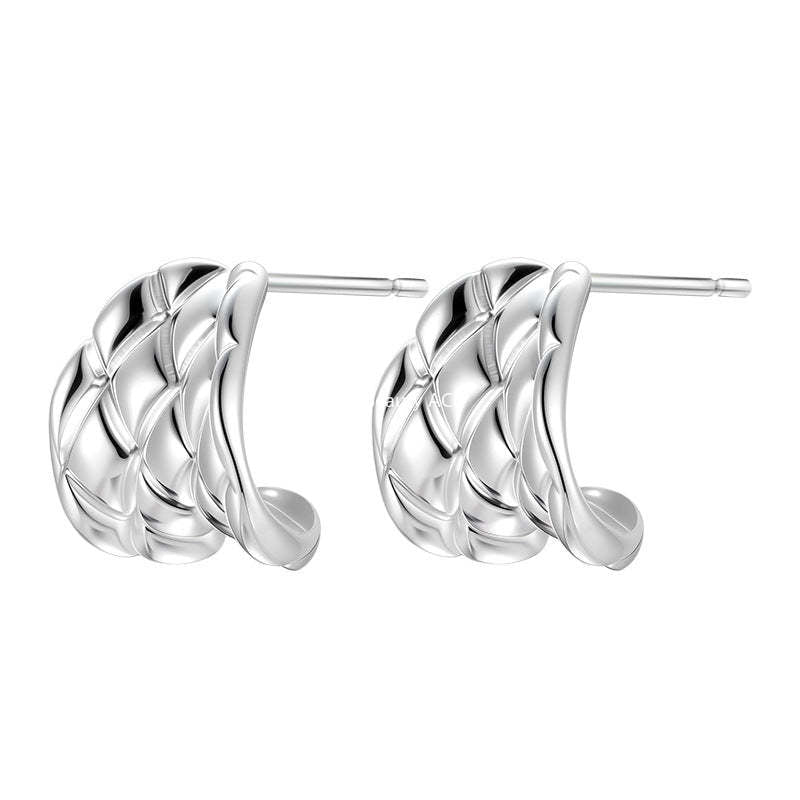 C廠-ins簡約設計感菱紋曲面耳釘女獨特個性氣質百搭個性耳環高級耳飾「EH-4140」25.10-5