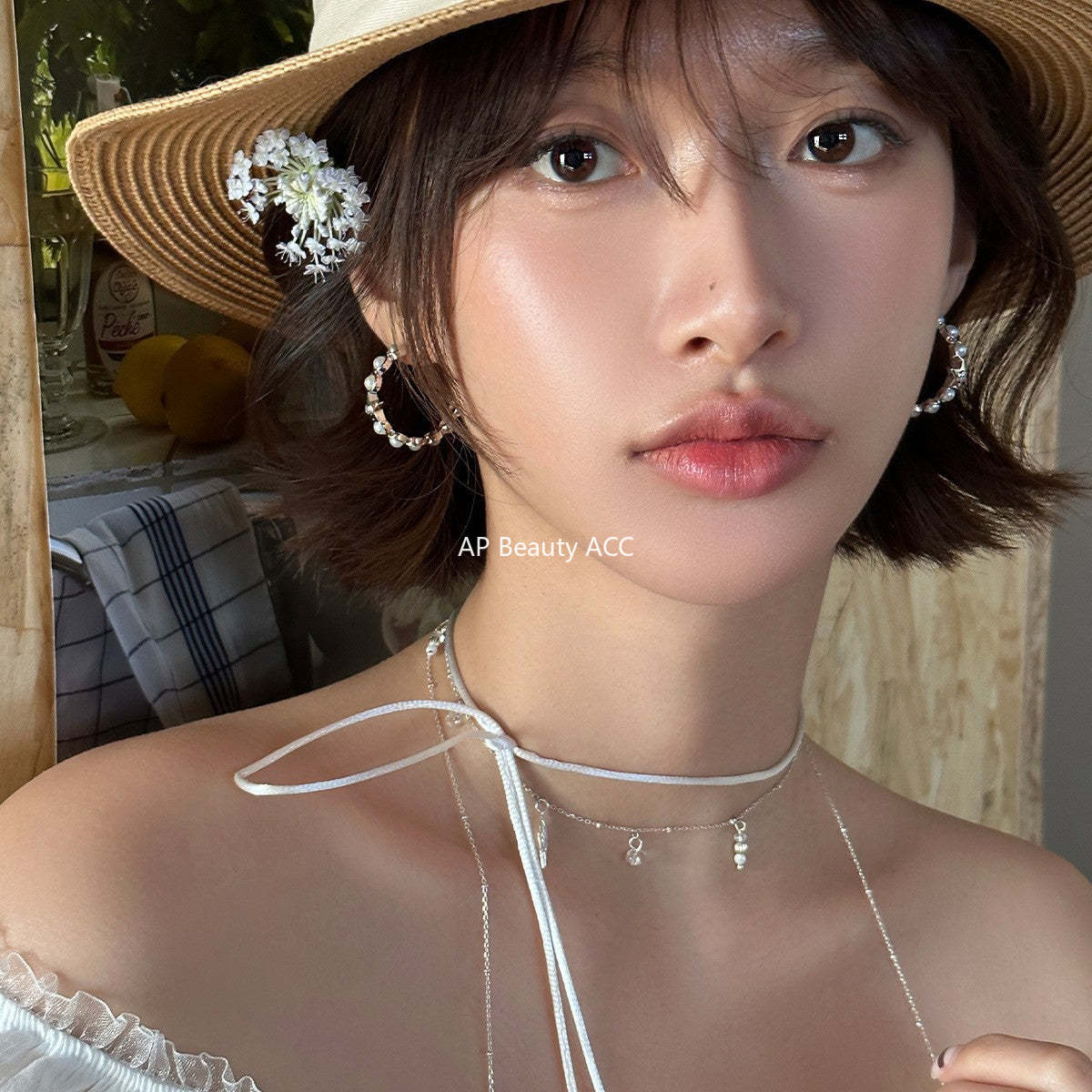 C廠-小香風珍珠耳圈女輕奢ins甜美百搭星星鋯石銀針耳環高級感新耳飾「EH-4113」25.10-5