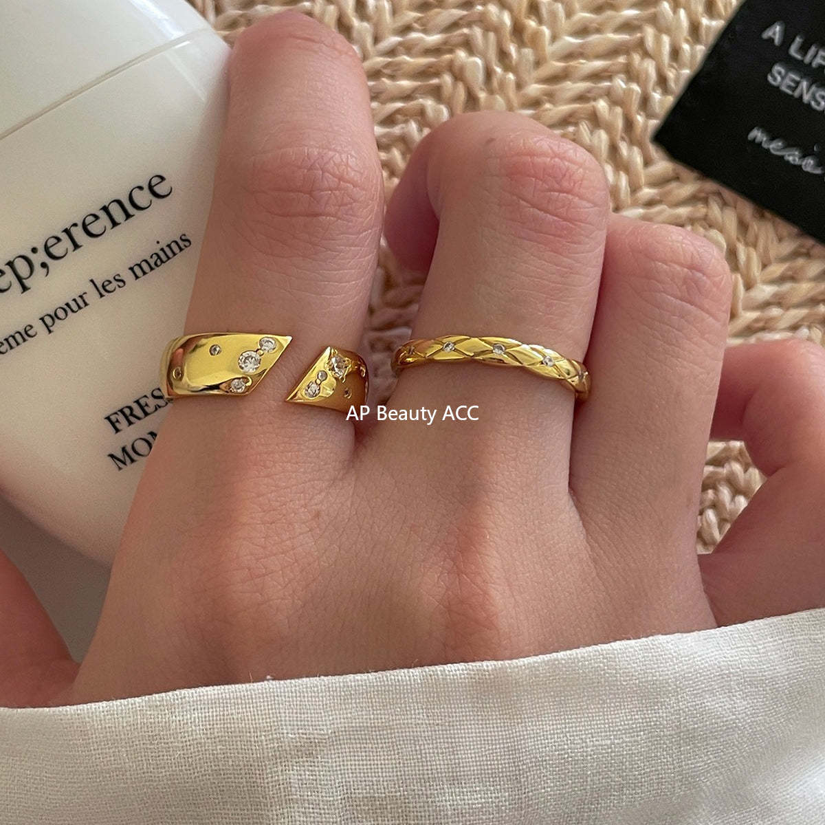 C廠-小眾高級感菱格紋純銀鋯石戒指輕奢冷淡風時尚氣質玫瑰花森系指環「JZ-0712」25.10-5