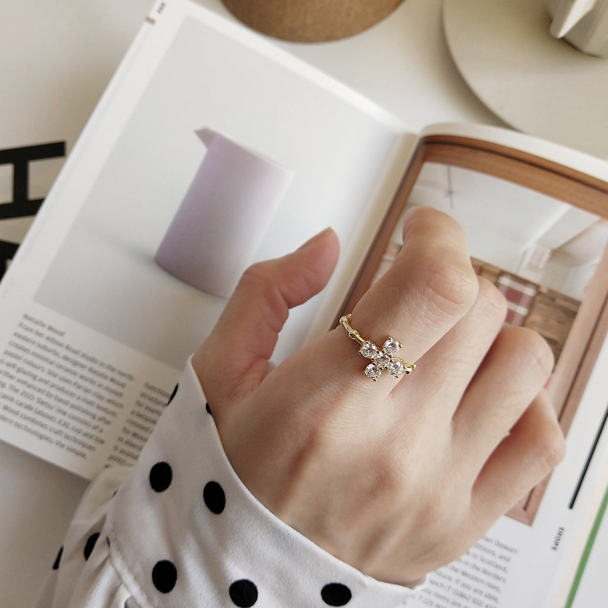 F廠-韓國韓版 925純銀白鑽十字架戒金色戒簡約百搭INS網紅小眾戒指「J940」25.06-2