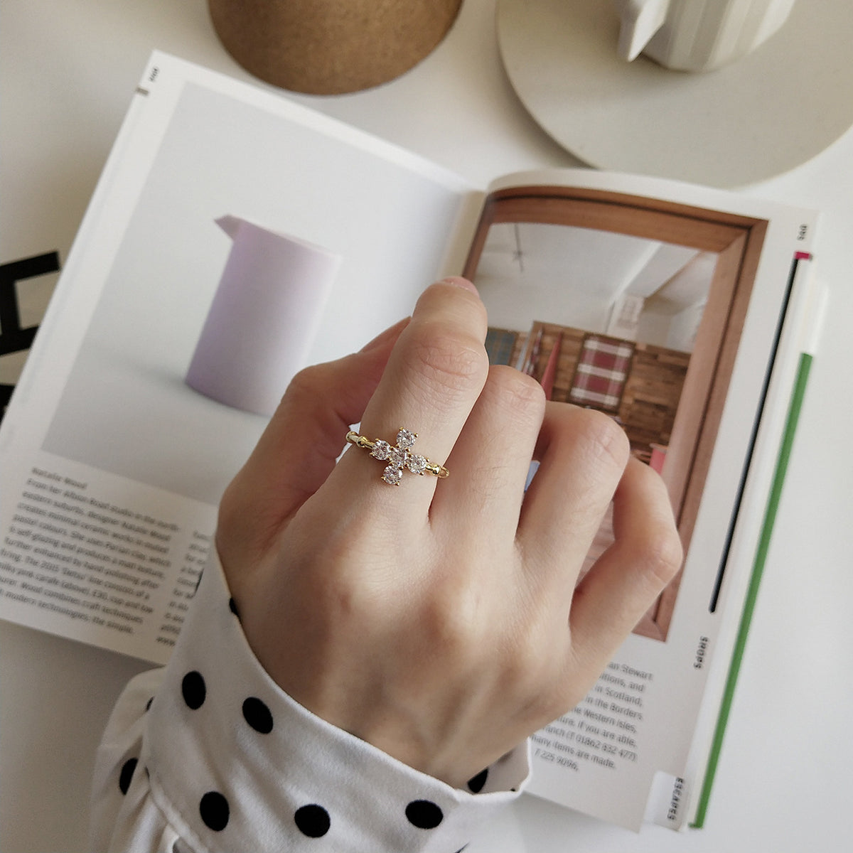 F廠-韓國韓版 925純銀白鑽十字架戒金色戒簡約百搭INS網紅小眾戒指「J940」25.06-2