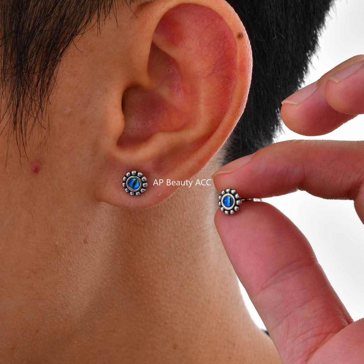 G廠-不鏽鋼潮流玩家樹脂惡魔之眼中性款街頭鬆弛感耳釘鋼色「ES-749」25.10-5