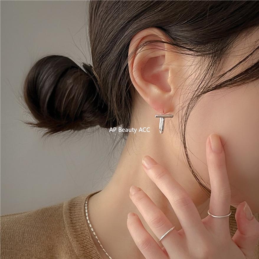 F廠-韓國韓版925純銀T字個性字母耳釘耳扣女簡約時尚ins風耳環「C1092」25.10-4