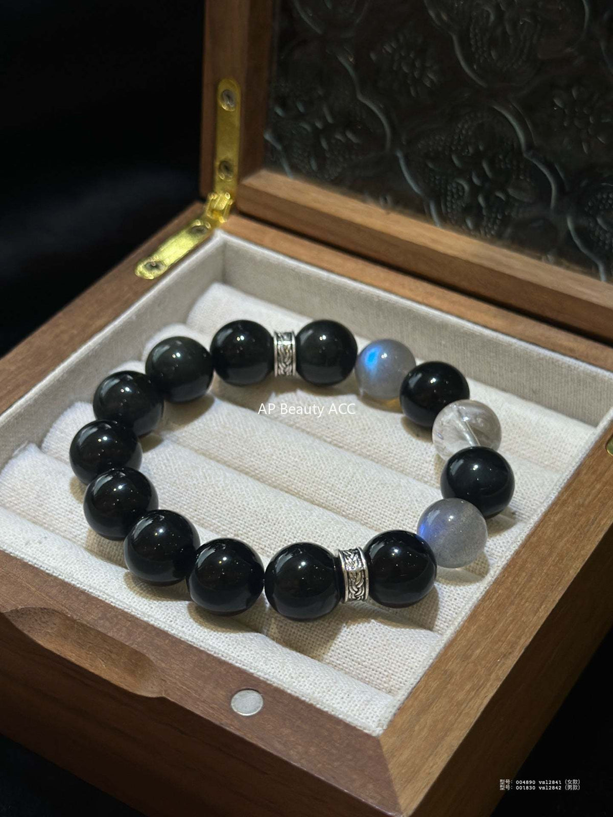 AS廠-新中式手鍊黑曜石灰月光白阿塞藍月光手鍊原創情侶款禮物手鍊「l2841」25.10-4