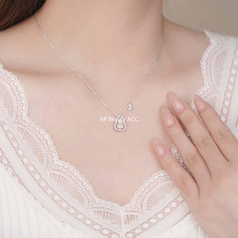 D廠-S925純銀葫蘆玉髓項鍊中式個性清透溫柔小眾鎖骨鏈「YC2429N_1」25.10-5