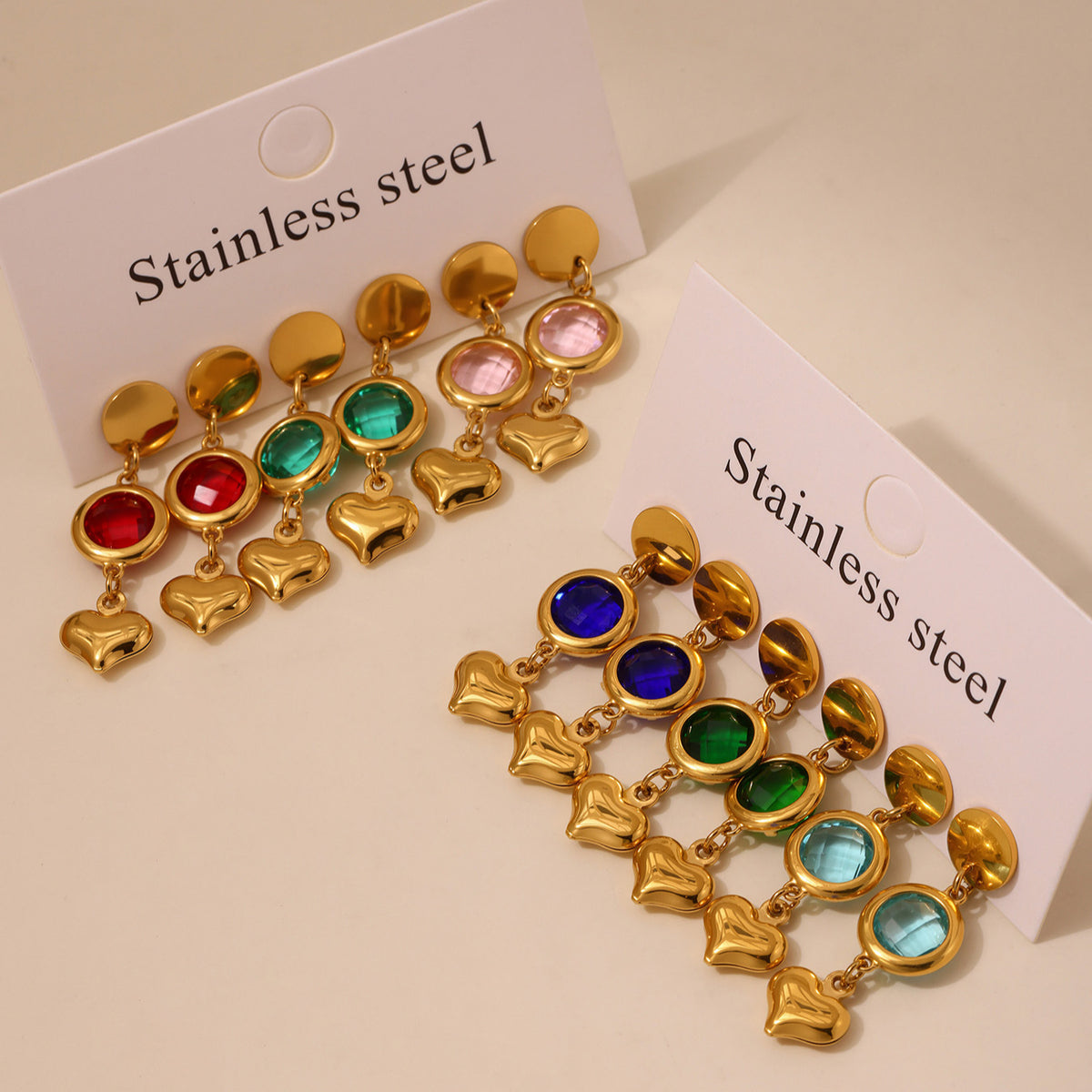 B廠-歐美新款捷克玻璃愛心流蘇耳環時尚氣質不鏽鋼18K真金耳飾「TXF284」25.06-3