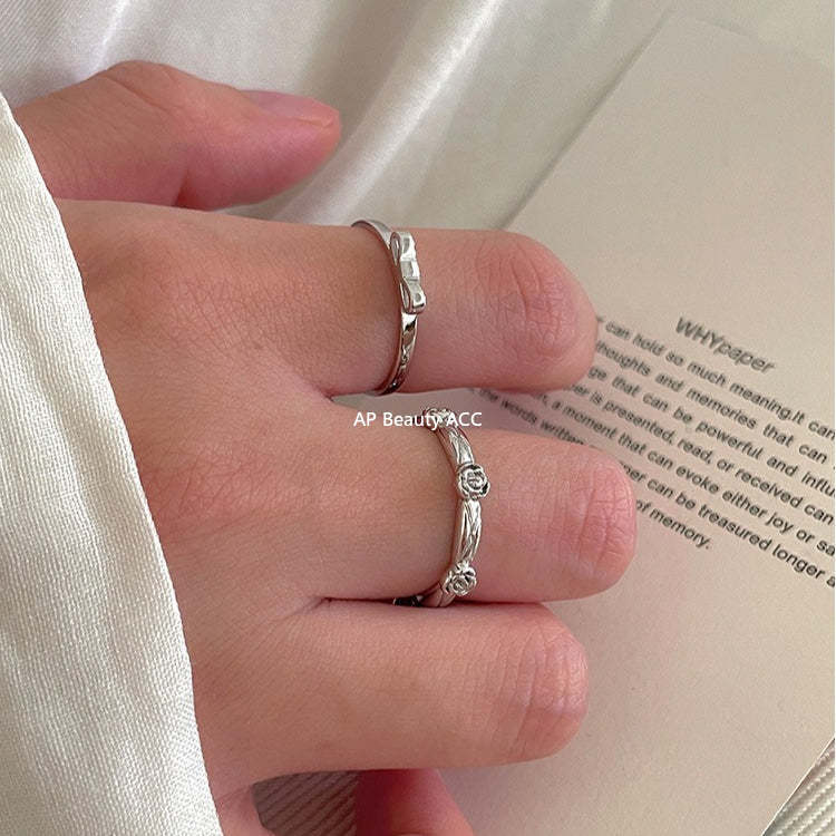 C廠-小眾高級感菱格紋純銀鋯石戒指輕奢冷淡風時尚氣質玫瑰花森系指環「JZ-0712」25.10-5