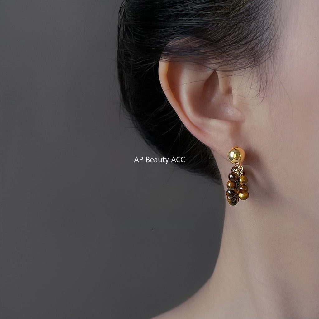 A廠-冬日赴約~虎眼石美拉德風秋冬爆款前後戴新款手工天然石耳飾 耳環「6920」25.10-3