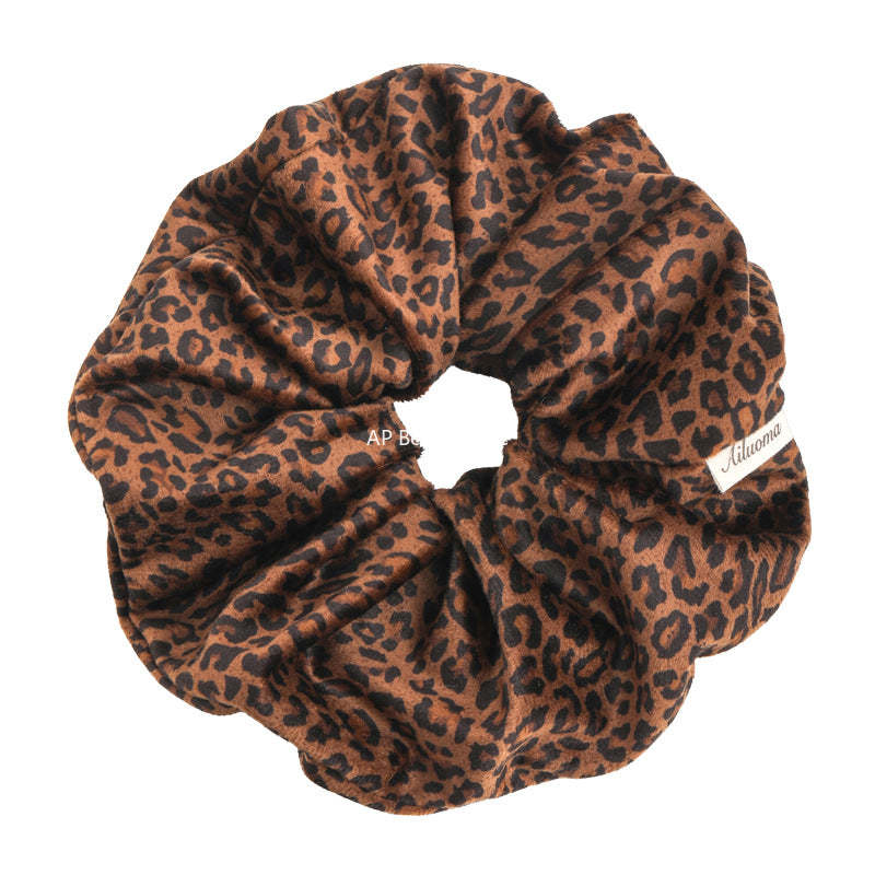 E廠-絲絨豹紋雙層大腸髮圈女扎頭髮高彈力頭花高級感洋氣時尚頭繩髮飾「27616」25.10-5