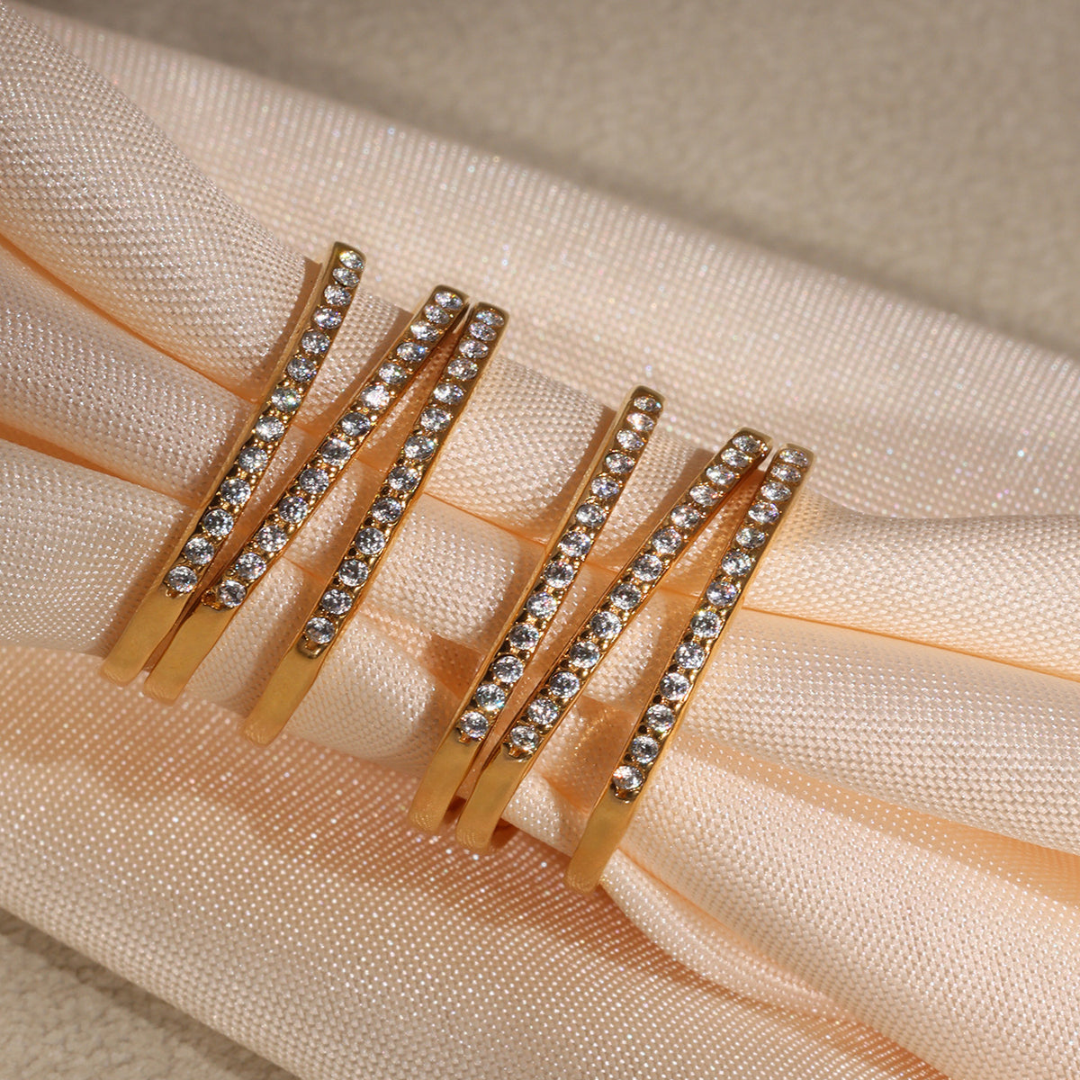 B廠-5A鋯石超細三層戒指不鏽鋼真空電鍍18K真金開口可調節飾品「A035-A043」25.04-4