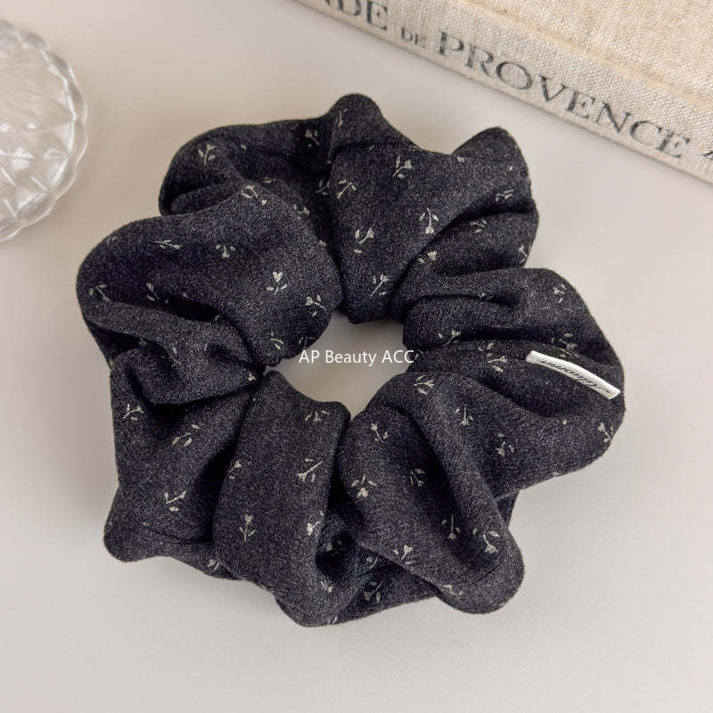 E廠-韓系小碎花針織大腸髮圈高級感印花髮繩復古氣質馬尾皮筋頭繩頭花「27618」25.10-5