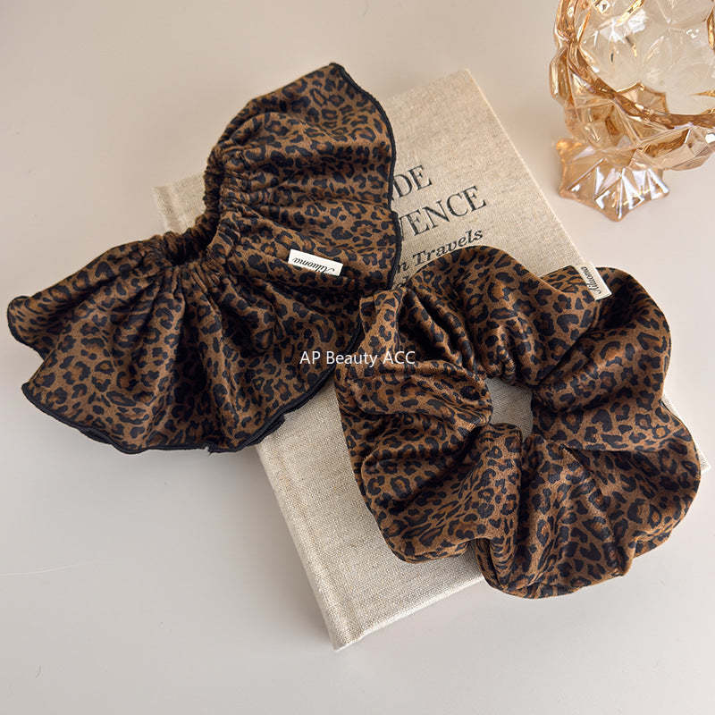 E廠-絲絨豹紋雙層大腸髮圈女扎頭髮高彈力頭花高級感洋氣時尚頭繩髮飾「27616」25.10-5