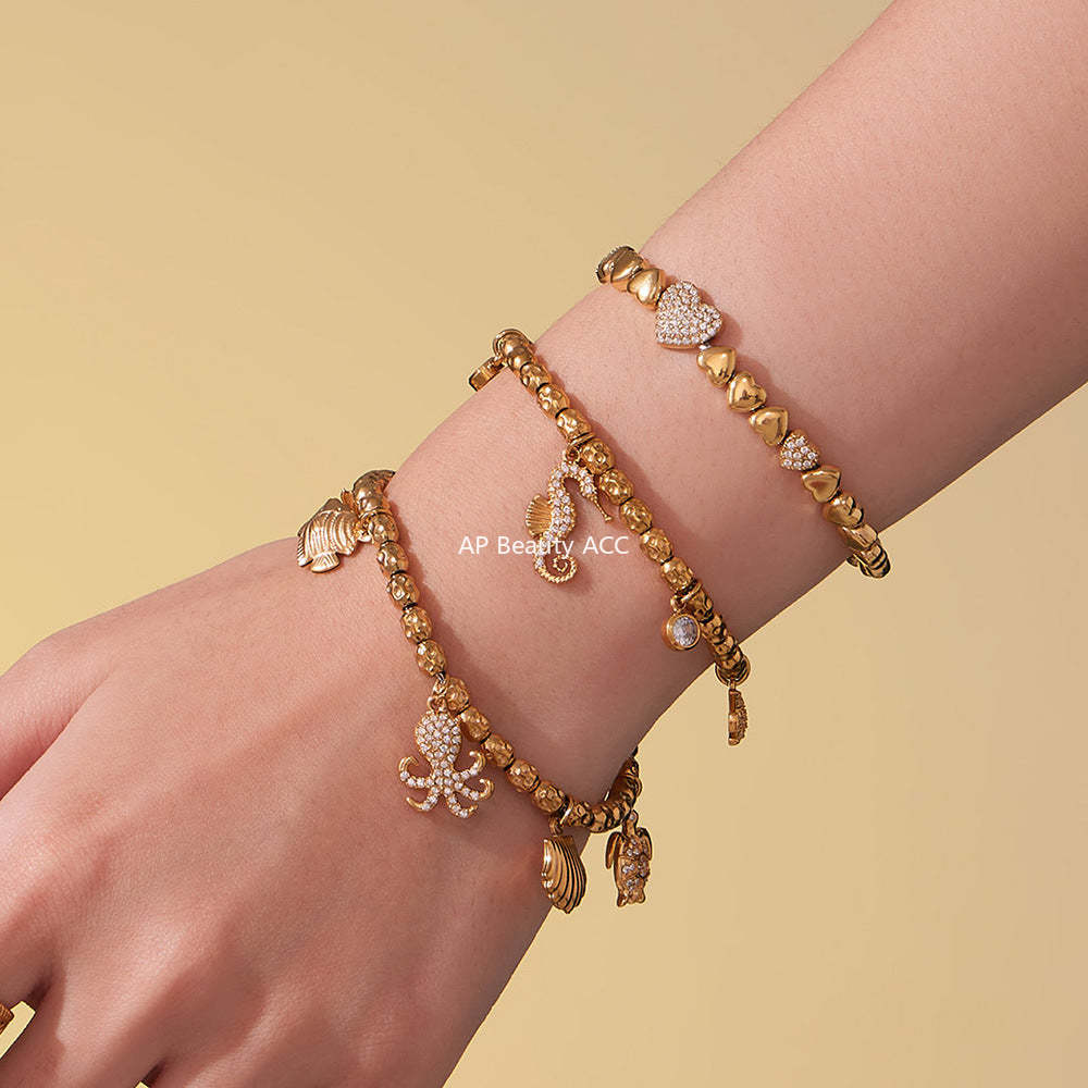 B廠-海馬帶鑽多配件DIY手鍊組合不鏽鋼鍍18k真金跨境熱銷款飾品「E693-E694-E695」25.10-5