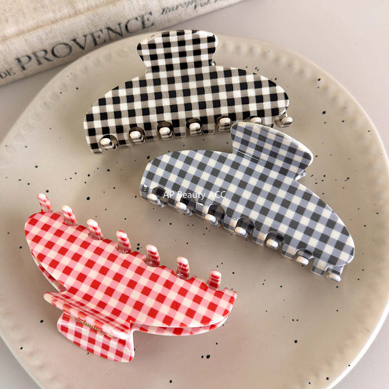 E廠-新款醋酸簡約格紋抓夾氣質簡約髮夾盤髮鯊魚夾百搭日常高級感髮飾「27612」25.10-5