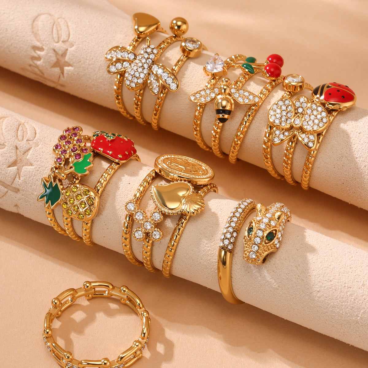 B廠-5A鋯石手工滴油指環百搭高級感手飾鈦鋼開口戒指ins不掉色「A756-A757」25.06-4