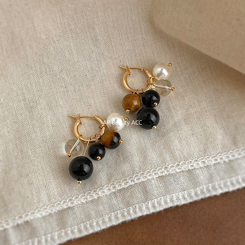 A廠-虎眼石重工質感幾何圓形文藝復古美拉德風新款手工耳飾工廠耳環女「6464」25.10-3