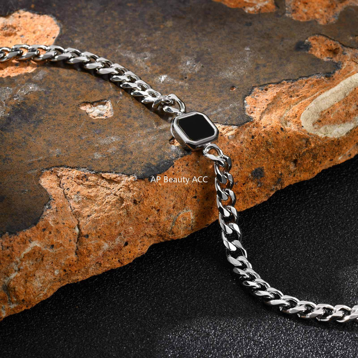 G廠-潮男ins嘻哈歐美不鏽鋼壓克力六面磨鏈手鍊金色「BR-2662」25.10-5