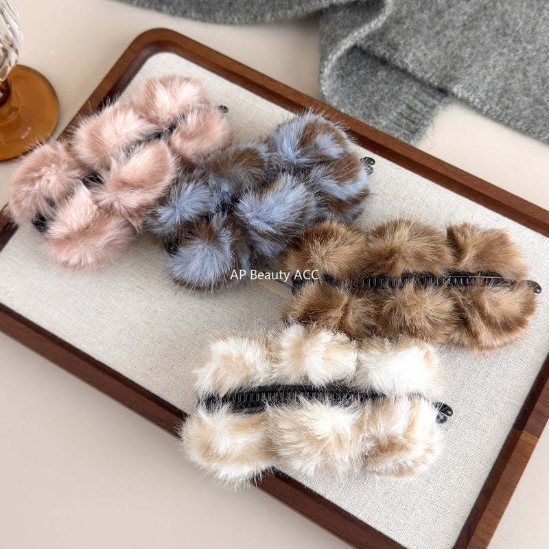 E廠-韓系虎斑豹紋毛絨香蕉夾毛絨絨竪夾高級感盤髮夾馬尾竪夾半扎髮抓「27619」25.10-5