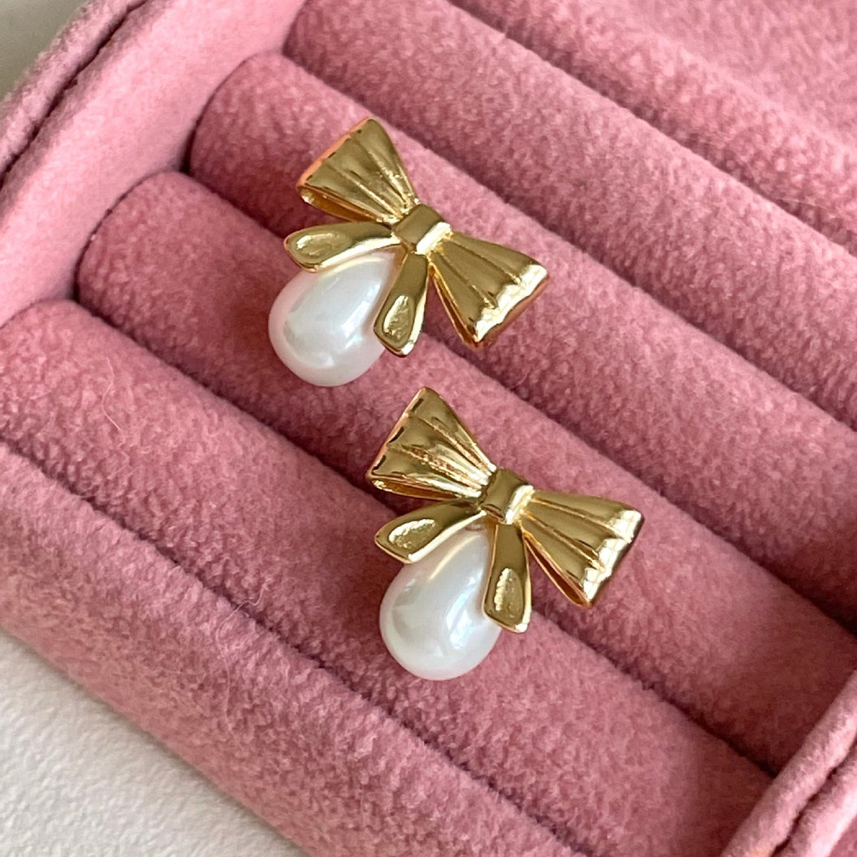 F廠-韓國韓版925純銀蝴蝶結珍珠耳釘簡約氣質百搭ins風耳飾「C1408」25.09-1