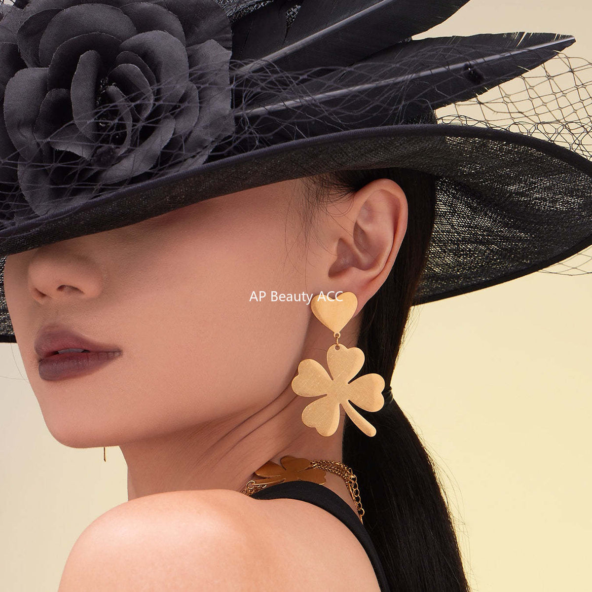 B廠-不鏽鋼愛心四葉草耳環戒指毛衣鏈飾品套裝鍍18k真金不掉色「TXP463」25.10-5