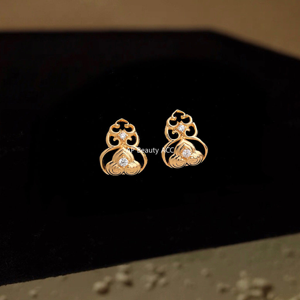 A廠-原創 福祿時尚高級感新中式紋樣925銀針鍍14K微鑲鋯石葫蘆耳釘「6867」25.10-1