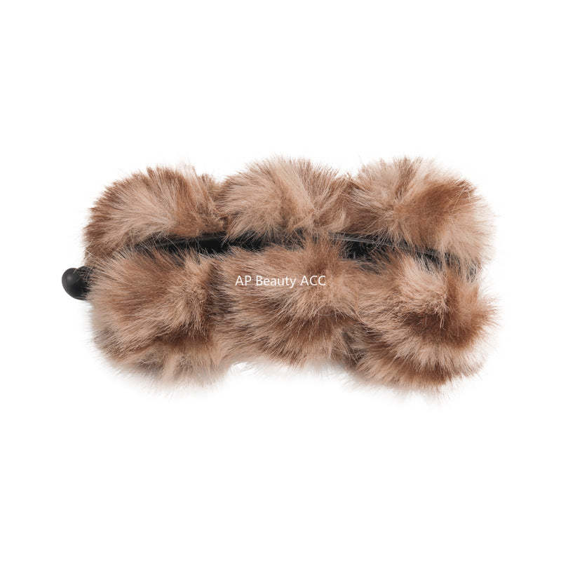 E廠-韓系虎斑豹紋毛絨香蕉夾毛絨絨竪夾高級感盤髮夾馬尾竪夾半扎髮抓「27619」25.10-5