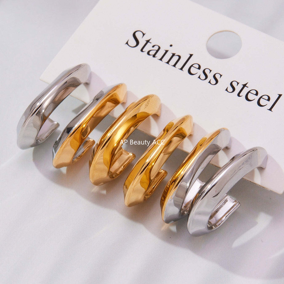 B廠-不鏽鋼凹槽弧面耳環歐美輕奢風小眾設計百搭耳飾鍍18k真金「F623」25.10-5