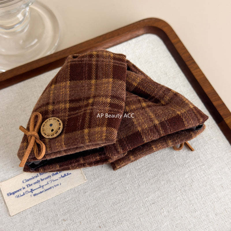 E廠-韓系ins蝴蝶結格紋抓夾女2025新款大號復古髮夾後腦勺盤髮鯊魚夾「27613」25.10-5