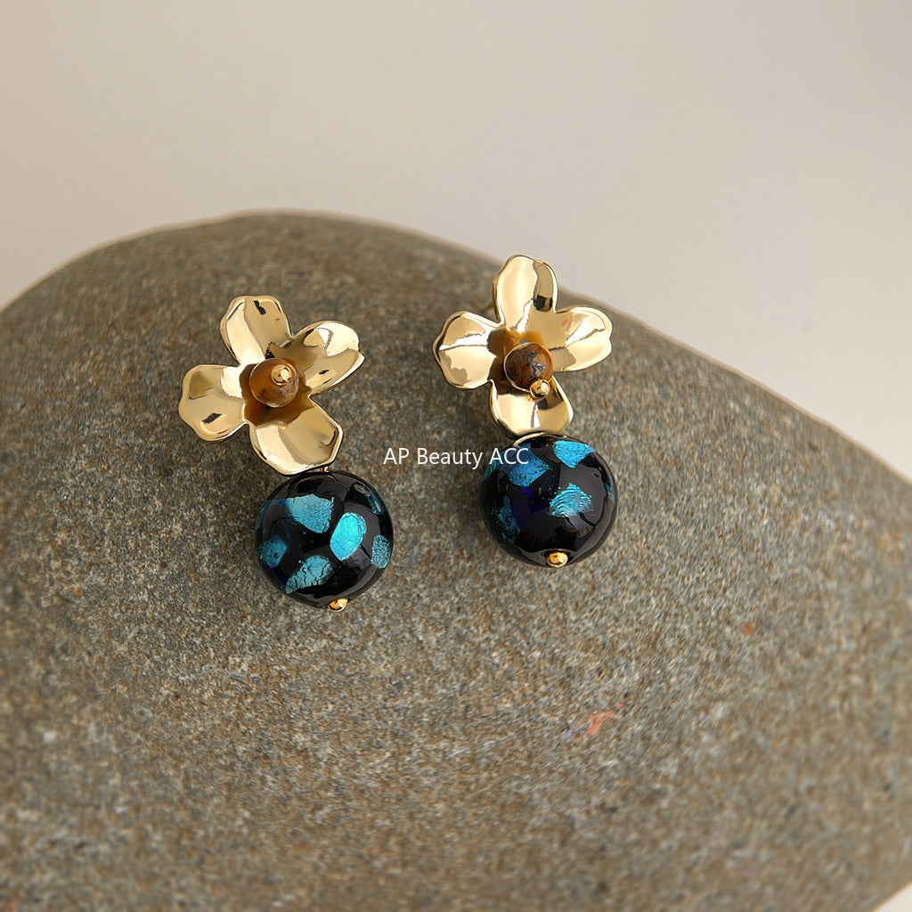 A廠-原創設計文藝復古手工琉璃耳環中古風新款工廠耳環高級感耳釘「6926」25.10-3