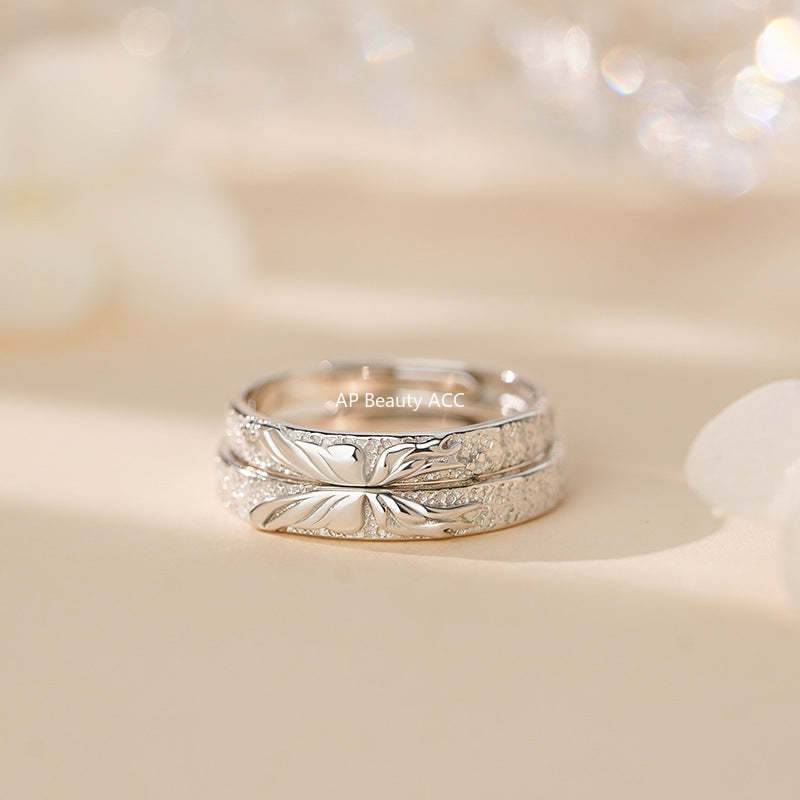 D廠-原創S999足銀蝶戀蝴蝶肌理情侶對戒溫柔一對搭配送禮戒指批發「YC3035R_1」25.10-5