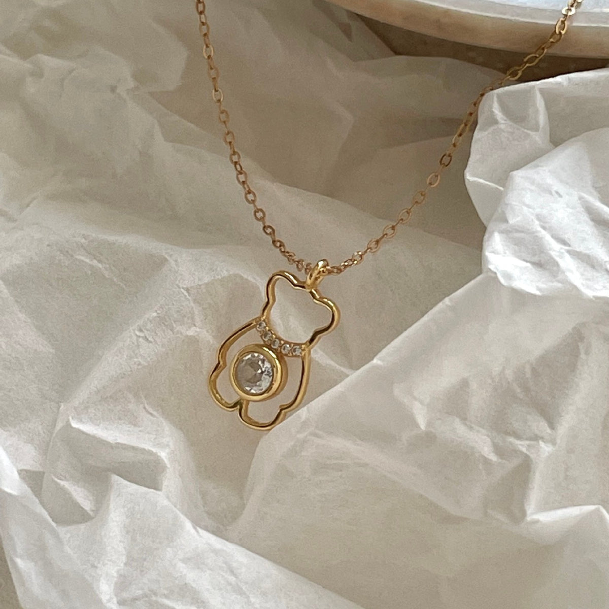 F廠-韓國韓版925純銀小熊鋯石項鍊簡約氣質ins網紅小紅書項鍊「B1370」25.08-3