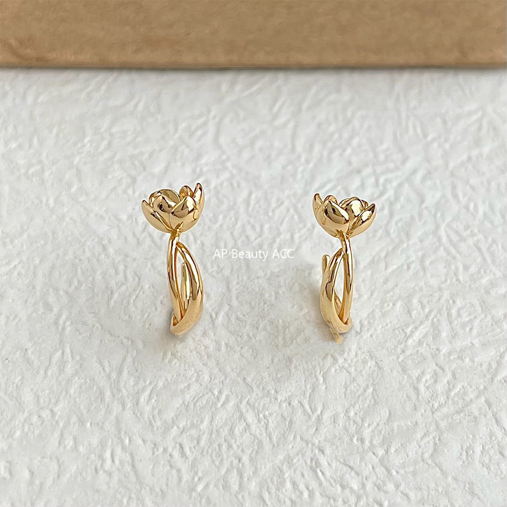 A廠-原創蓮花~極簡主義925銀針時尚通勤簡約高級感新款花朵耳飾女耳釘「6694」25.10-1