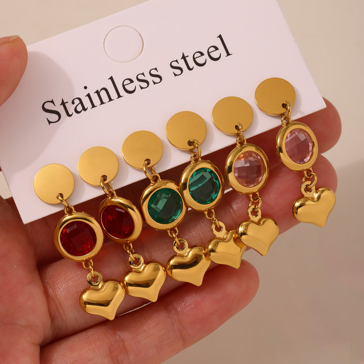 B廠-歐美新款捷克玻璃愛心流蘇耳環時尚氣質不鏽鋼18K真金耳飾「TXF284」25.06-3